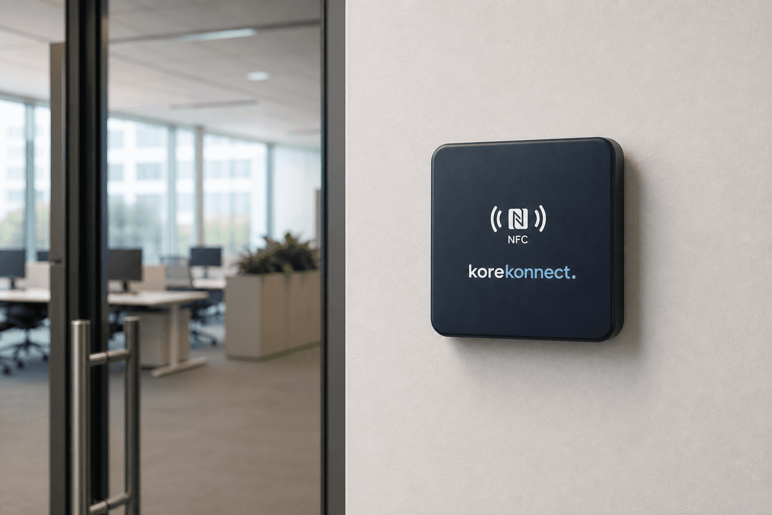 KonnectReader mounted on a wall beside a door